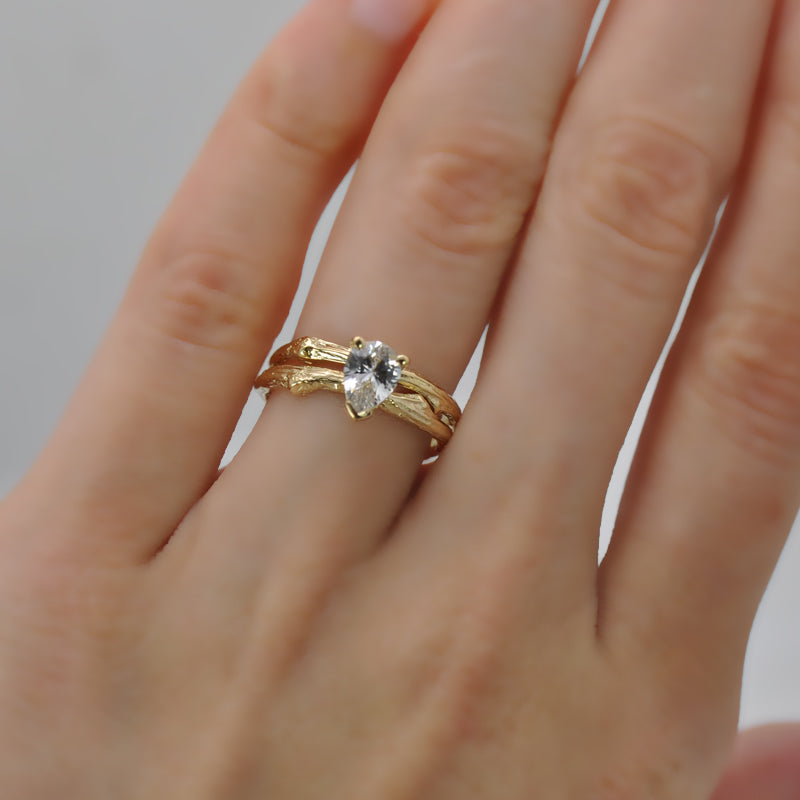 Pear Twig Ring / Choose  Diamond - LilPetite 